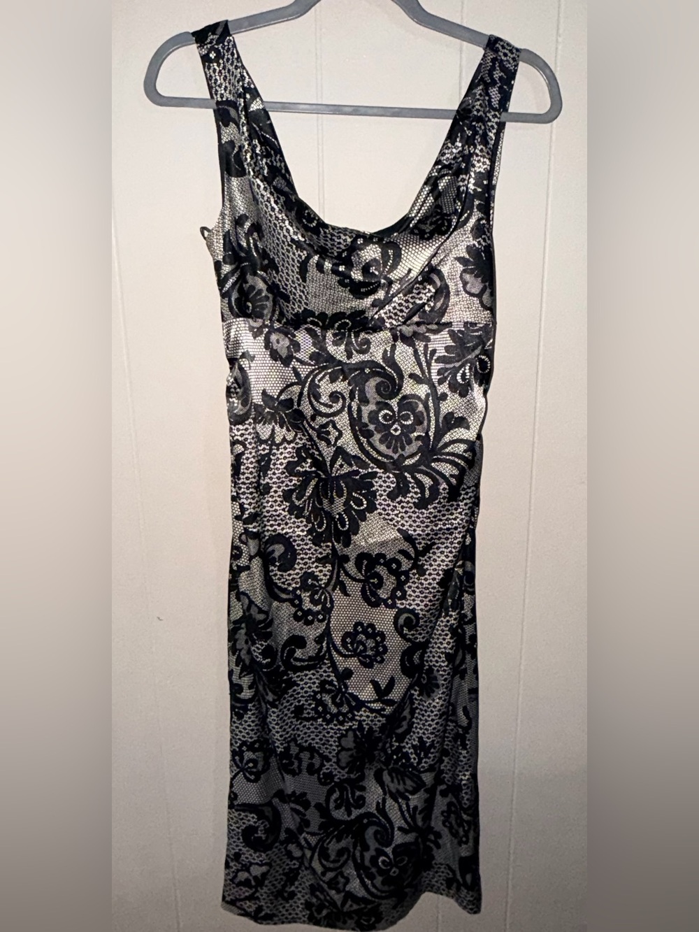 Draper James Silver and Black Floral Lace-Overlay Dress